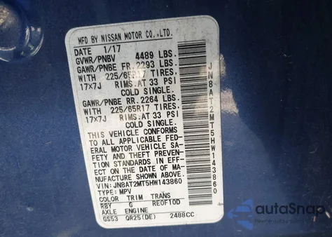 2017 Nissan Rogue Sv from USA, damaged, VIN JN8AT2MT5HW143860